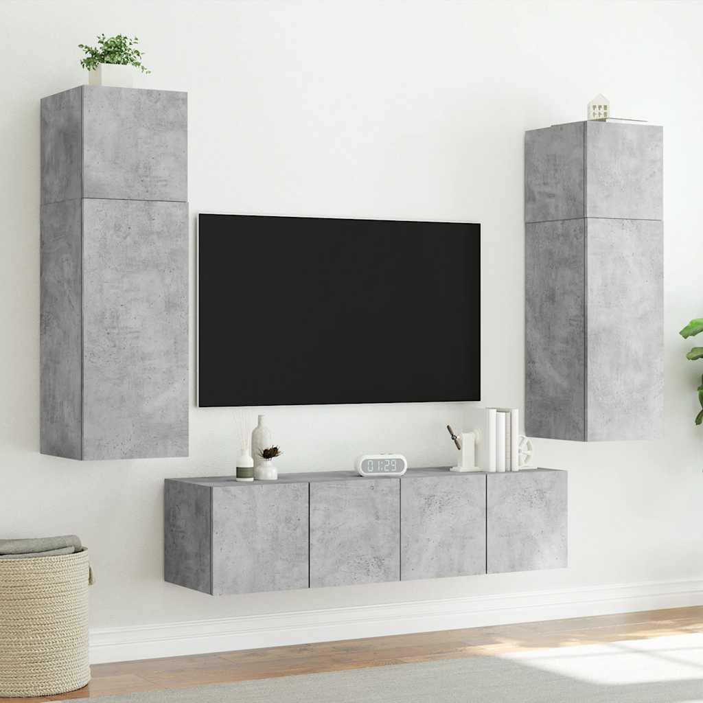 Sienas TV skapītis ar LED apgaismojumu, betona pelēks, 80x35x31 cm