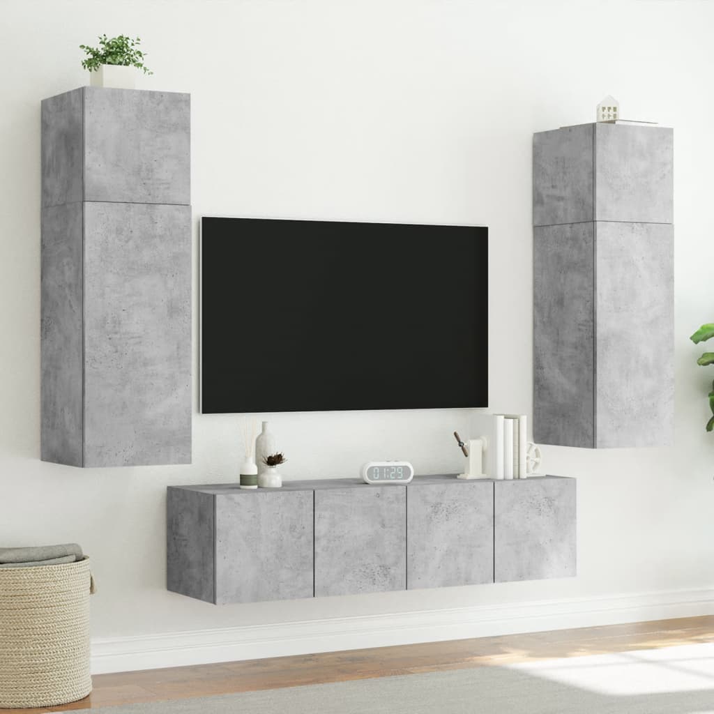 Wall TV cabinet with LED lights, concrete grey, 80x35x31cm