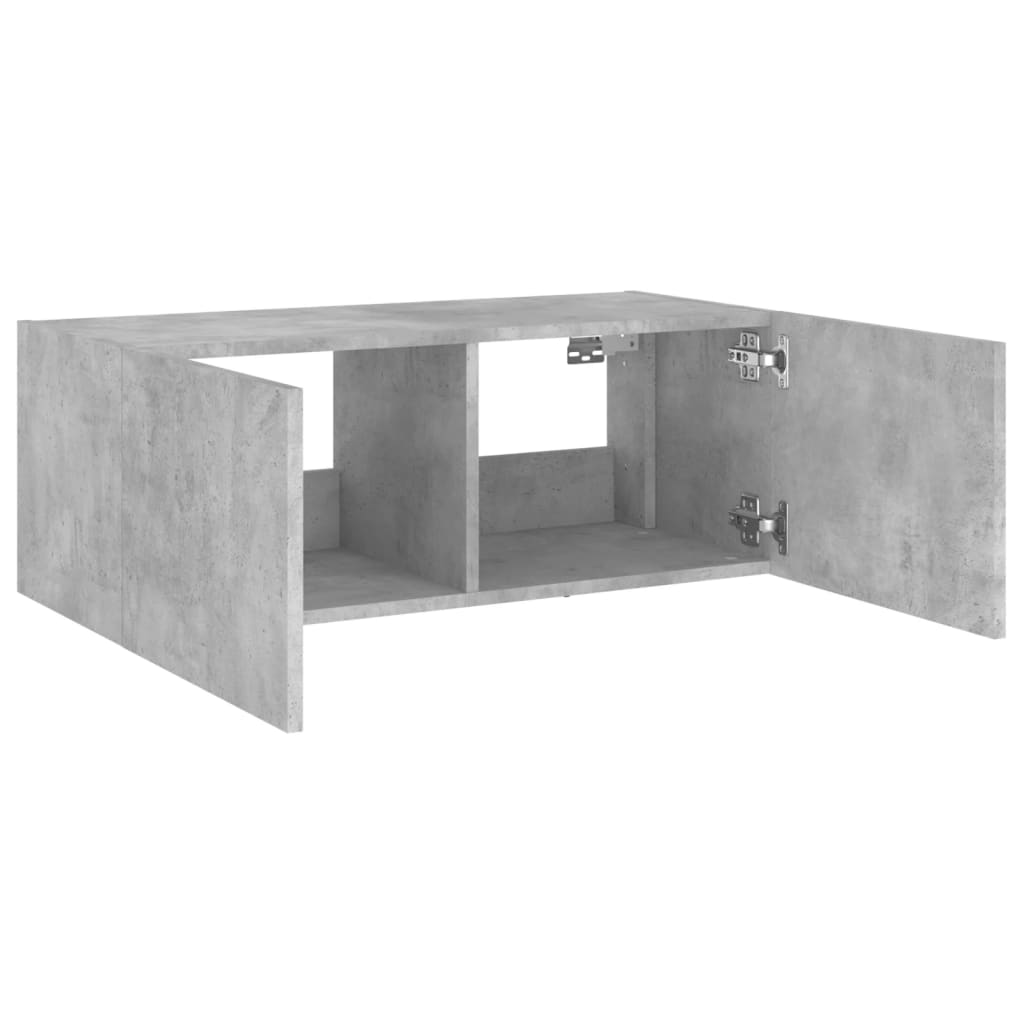 Wall TV cabinet with LED lights, concrete grey, 80x35x31cm