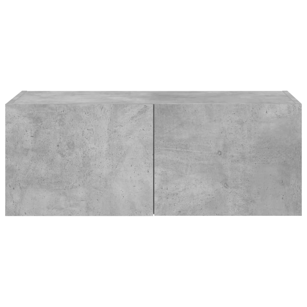 Wall TV cabinet with LED lights, concrete grey, 80x35x31cm