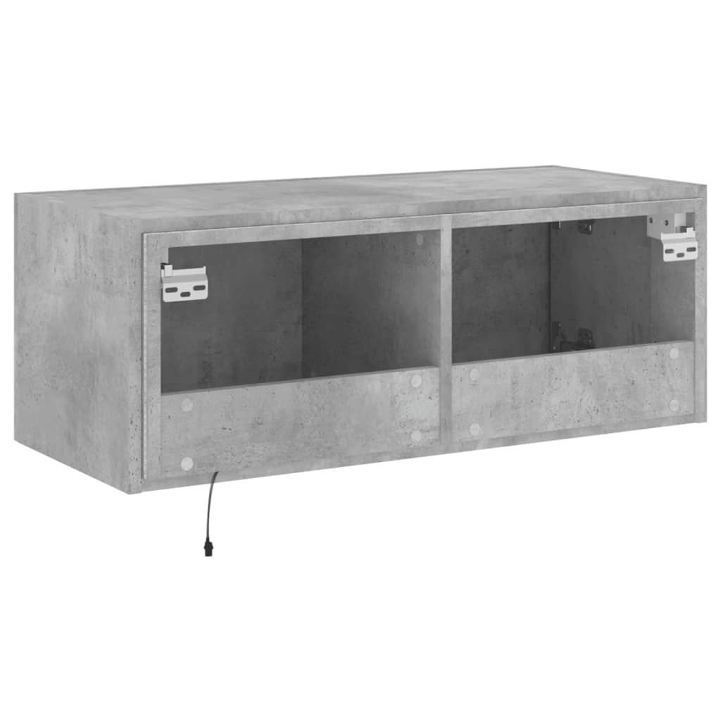 Wall TV cabinet with LED lights, concrete grey, 80x35x31cm