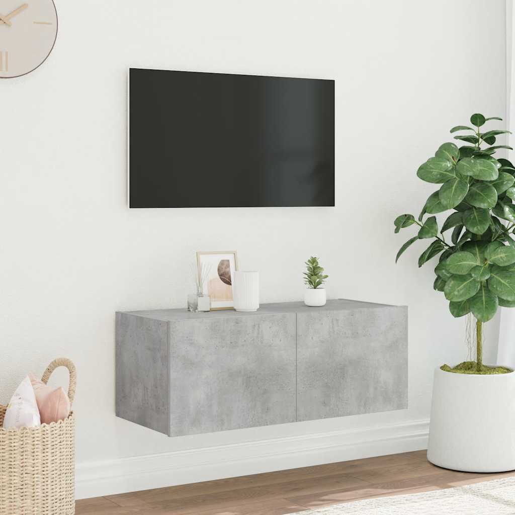 Sienas TV skapītis ar LED apgaismojumu, betona pelēks, 80x35x31 cm