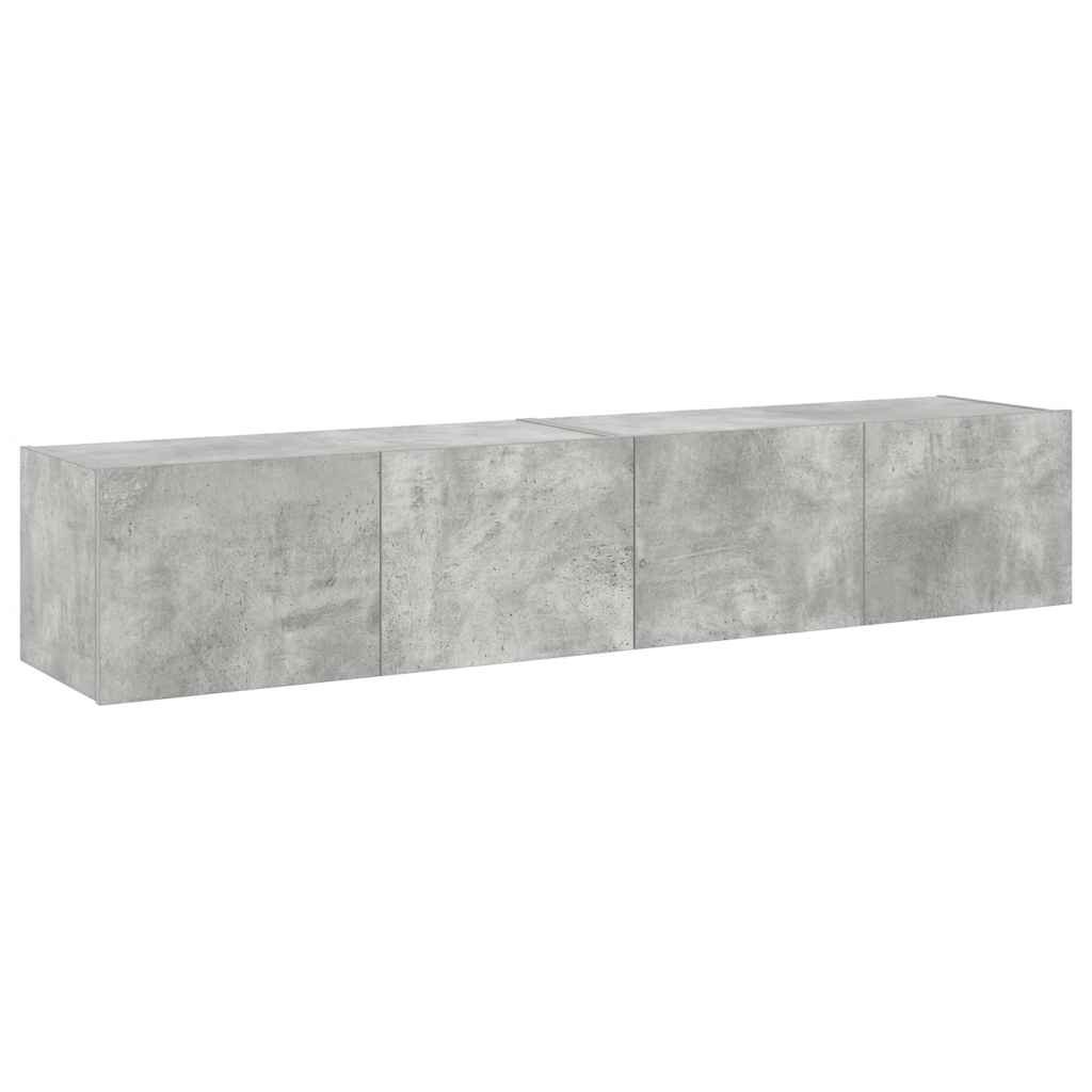 Sieninės TV spintelės su LED, 2vnt., betono pilkos, 80x35x31cm