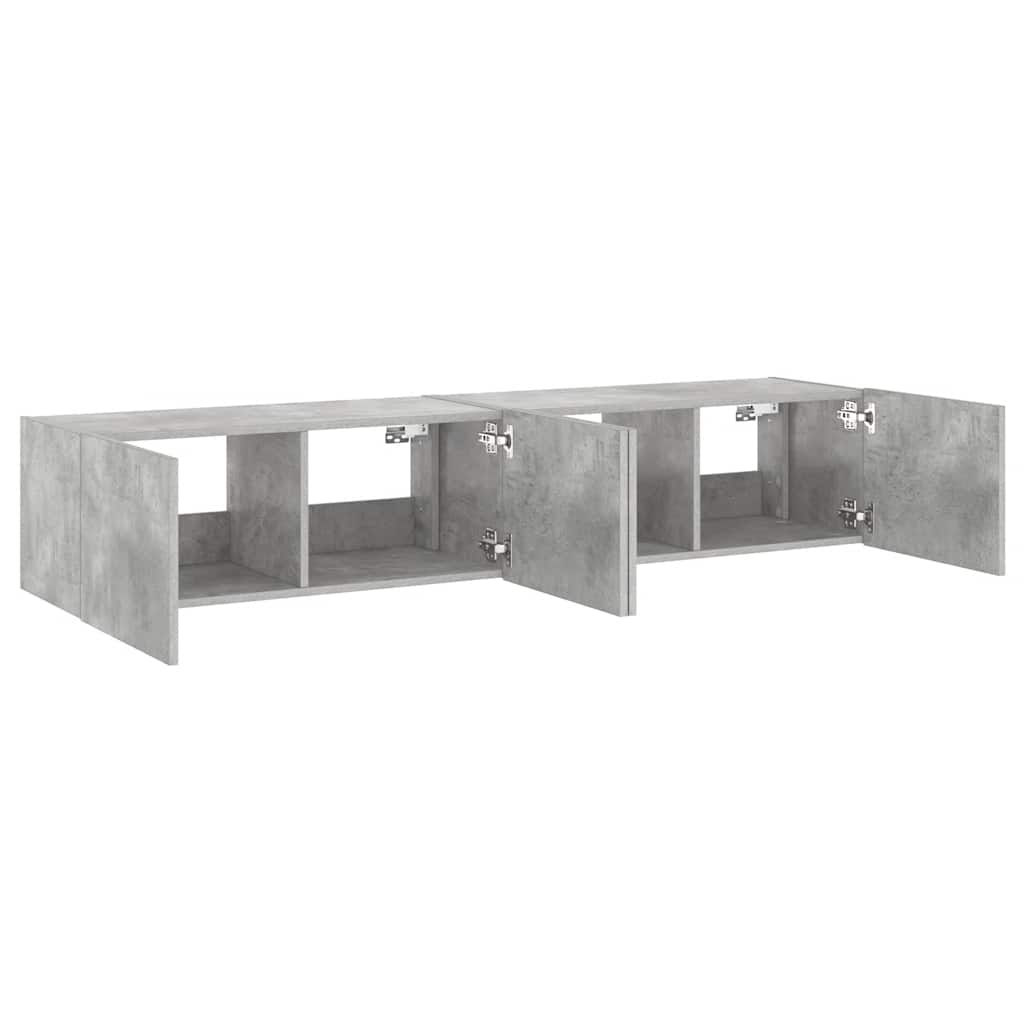 Sieninės TV spintelės su LED, 2vnt., betono pilkos, 80x35x31cm