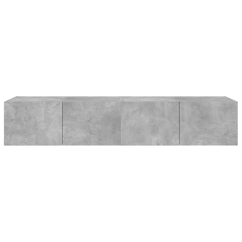 Sieninės TV spintelės su LED, 2vnt., betono pilkos, 80x35x31cm