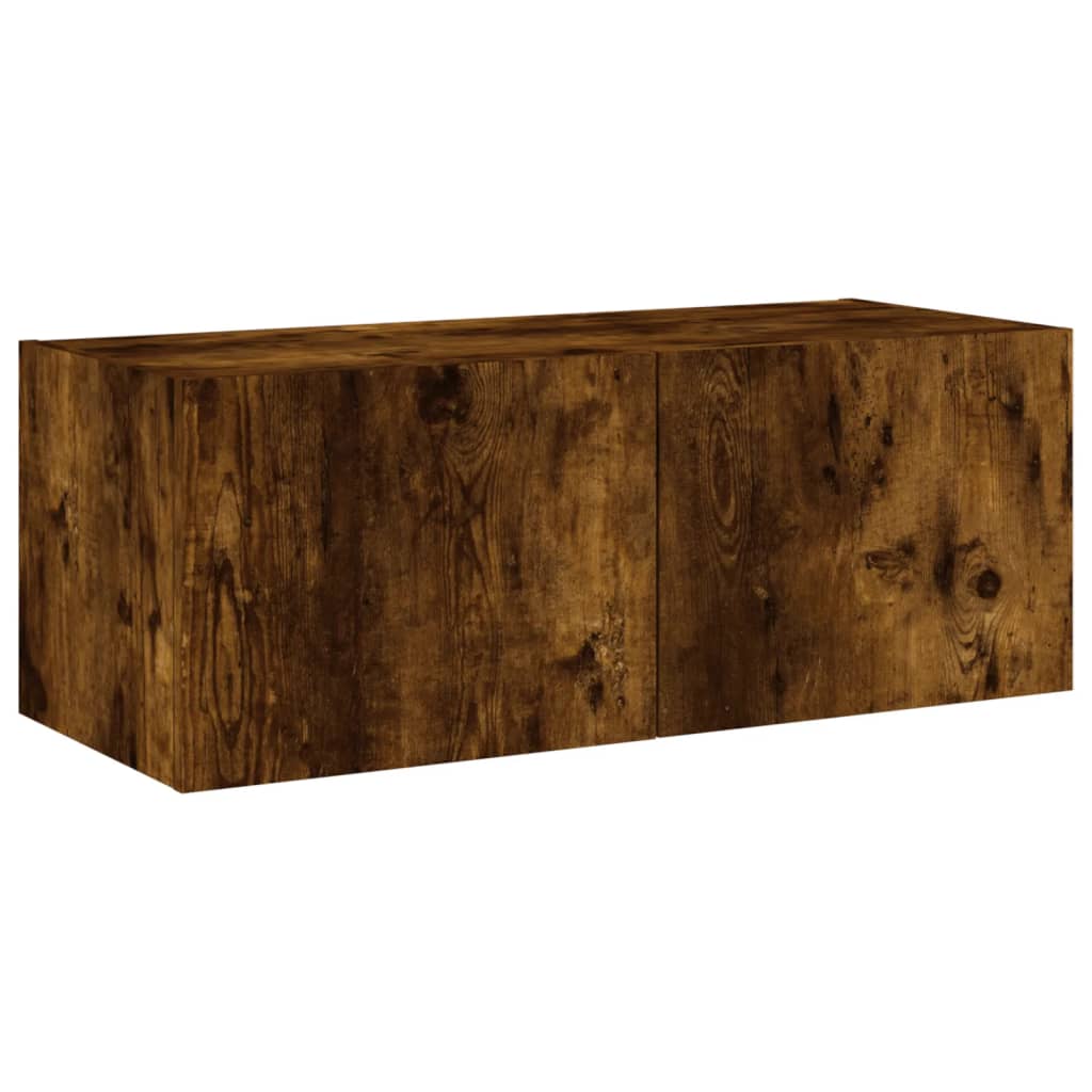 Sieninė TV spintelė su LED lemputėmis, dūminė, 80x35x31cm