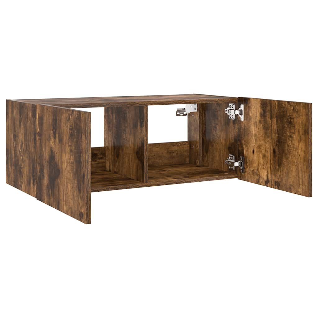 Wall-mounted TV cabinet with LED lights, smoky, 80x35x31cm