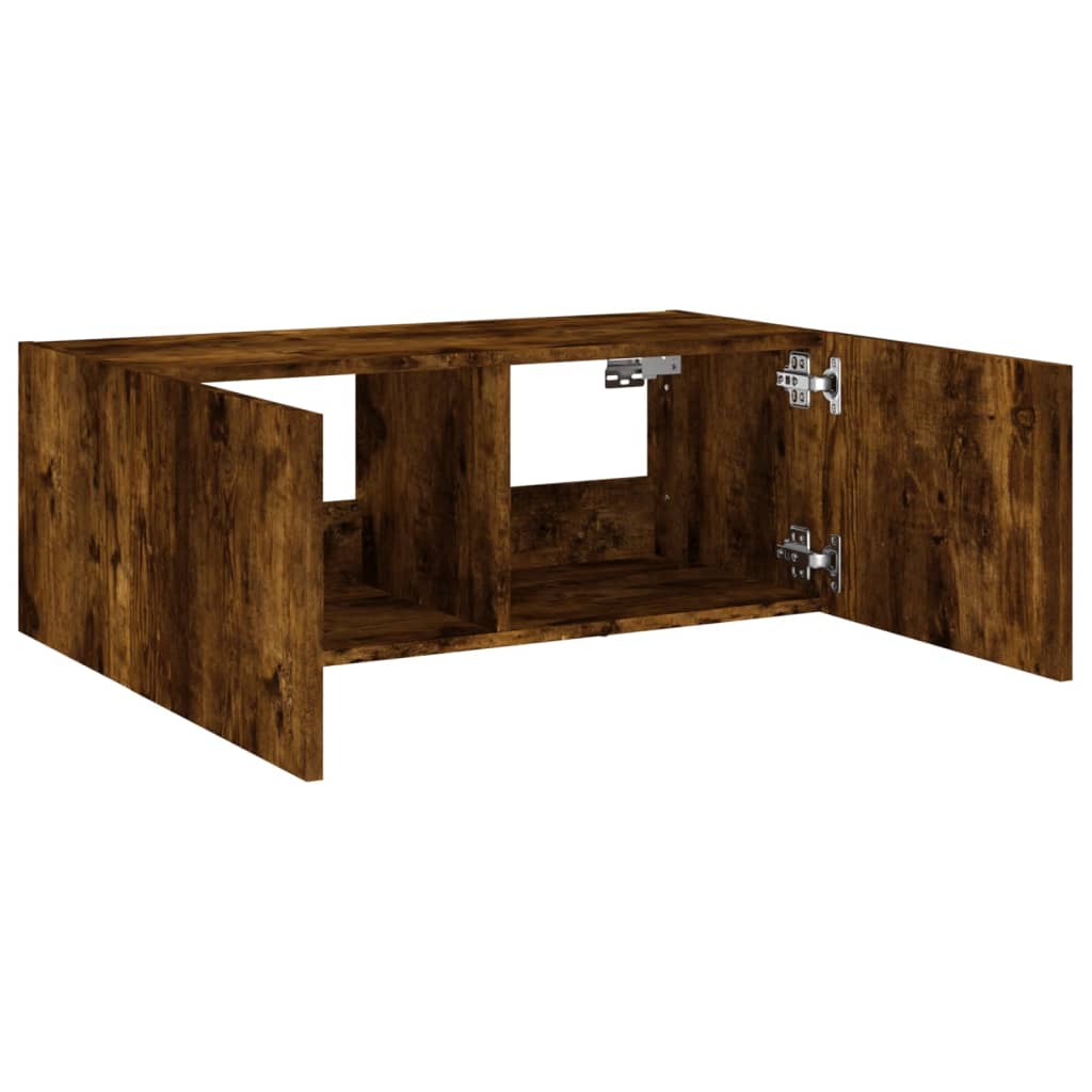 Sieninė TV spintelė su LED lemputėmis, dūminė, 80x35x31cm