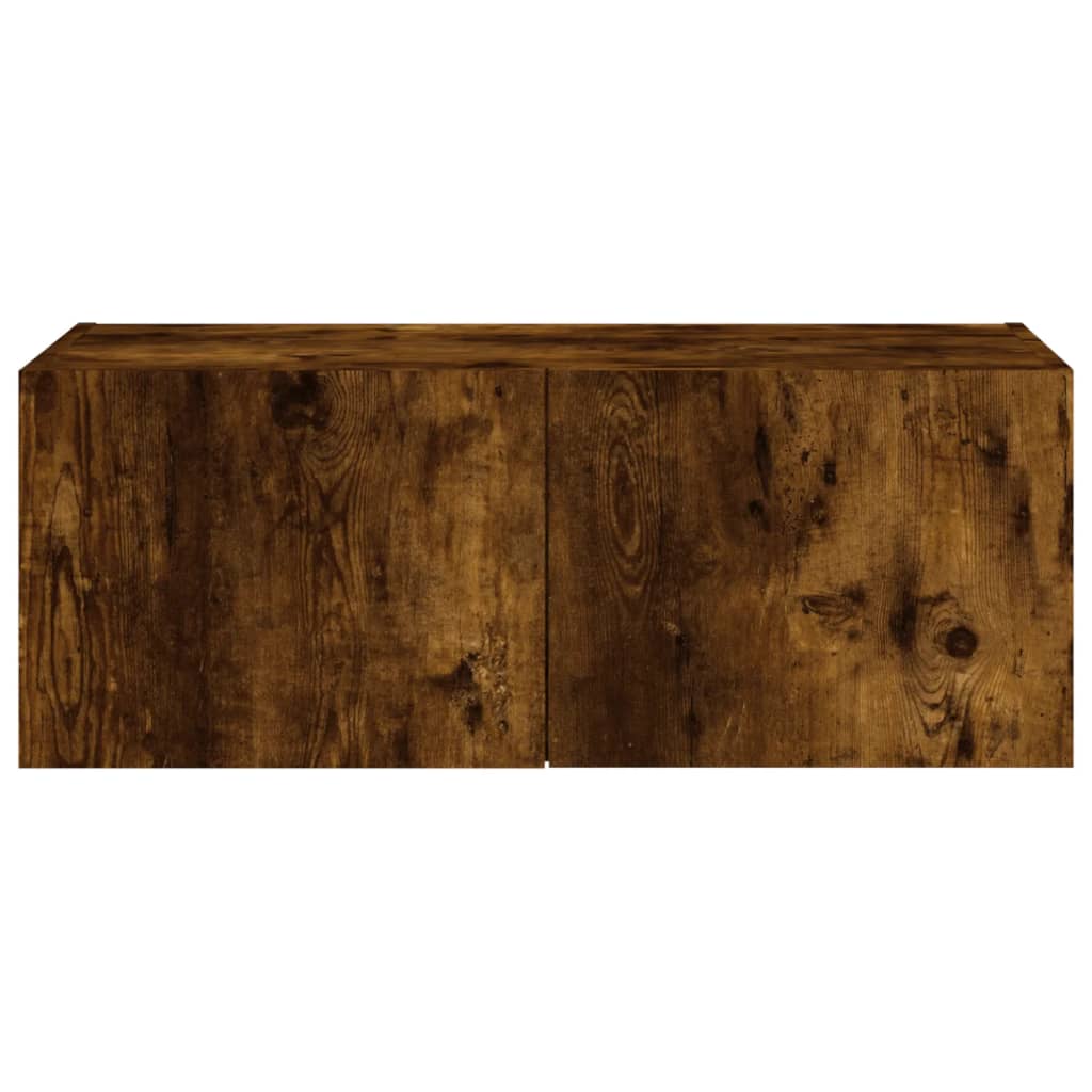 Sieninė TV spintelė su LED lemputėmis, dūminė, 80x35x31cm