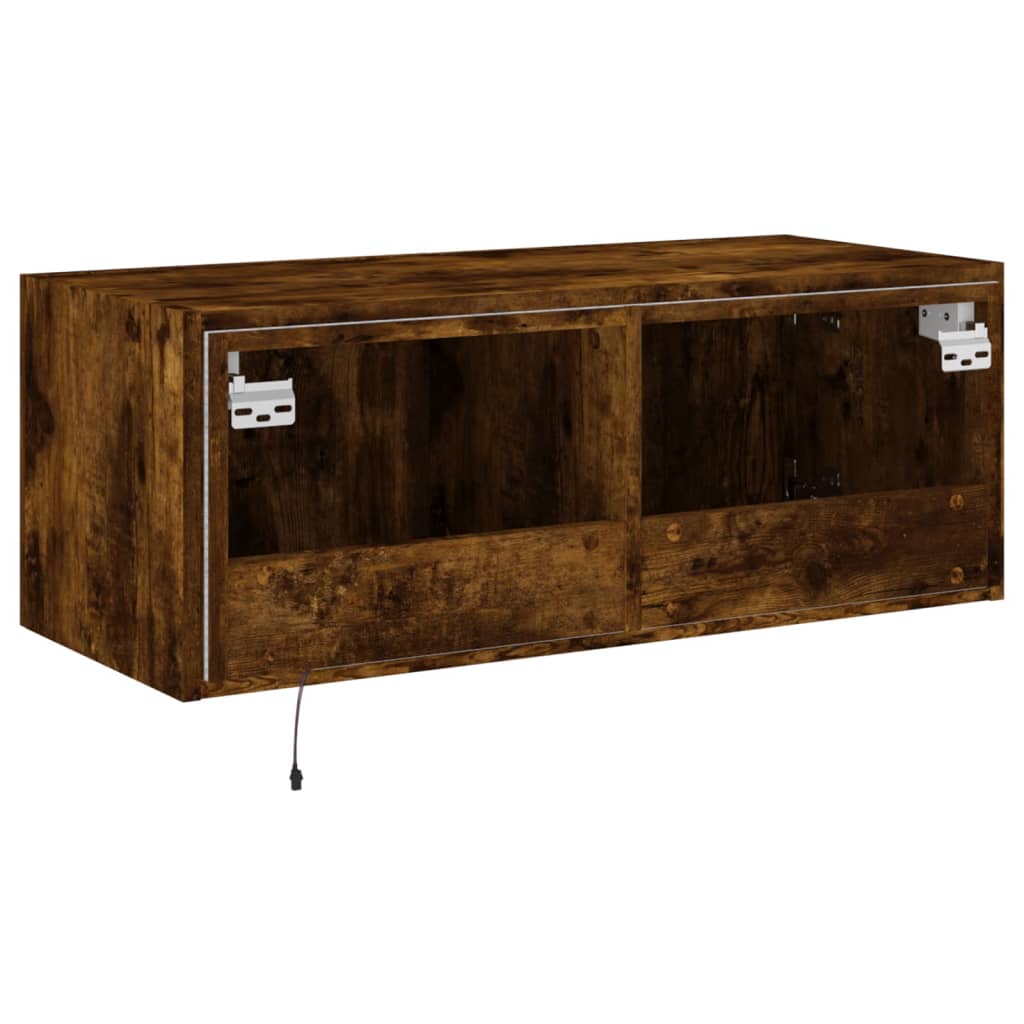 Sieninė TV spintelė su LED lemputėmis, dūminė, 80x35x31cm