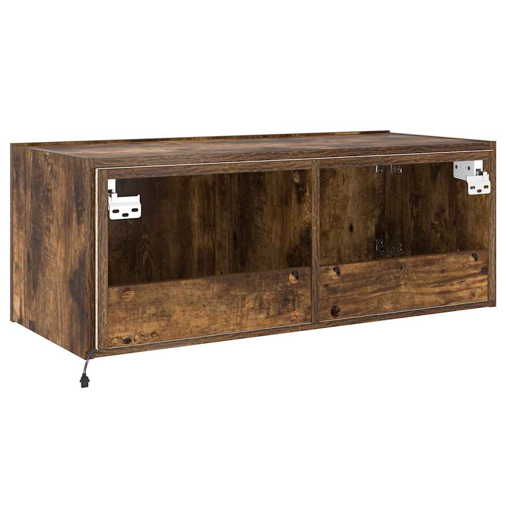Wall-mounted TV cabinet with LED lights, smoky, 80x35x31cm
