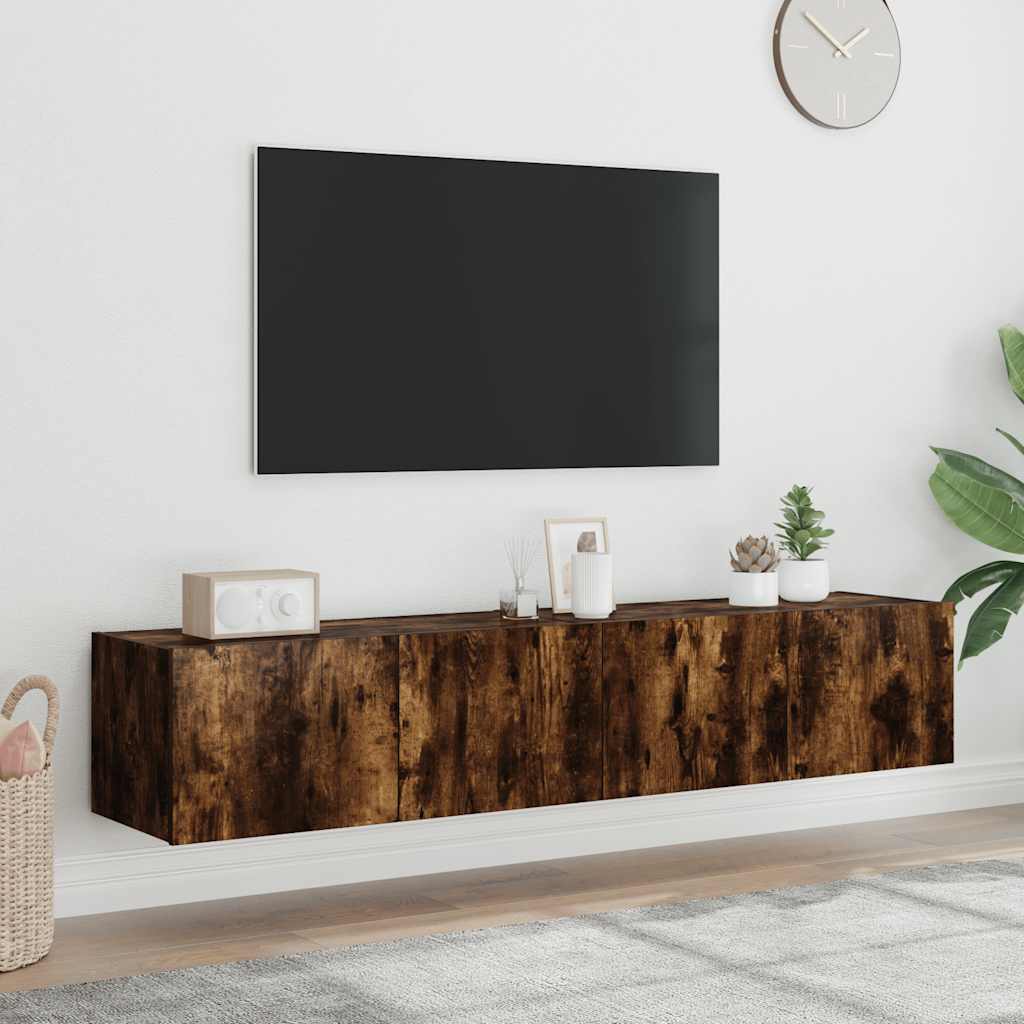 Pie sienas stiprināmi TV skapīši ar LED apgaismojumu, 2 gab., dūmu ozolkoka, 80x35x31 cm
