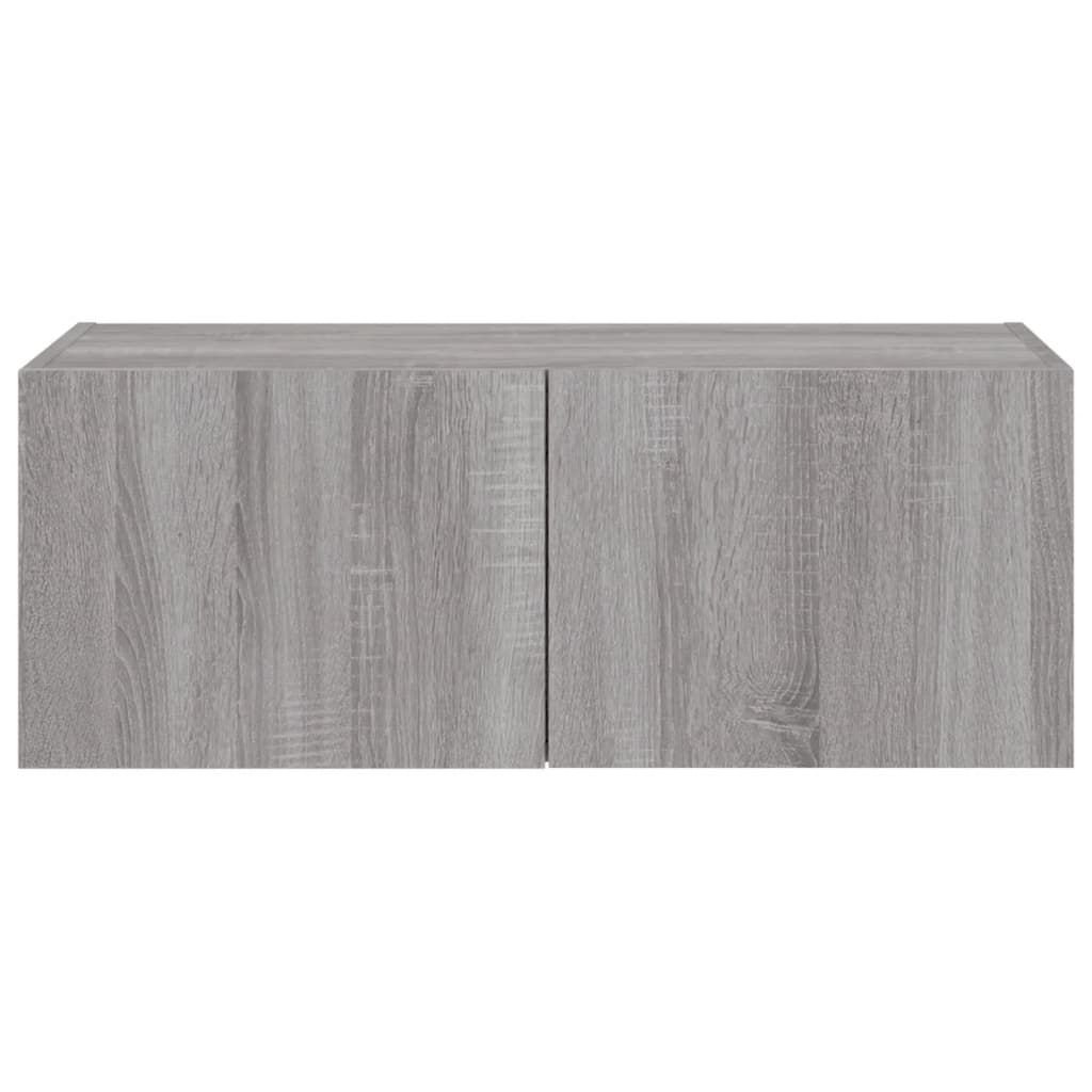 Sieninė TV spintelė su LED lemputėmis, pilka ąžuolo, 80x35x31cm