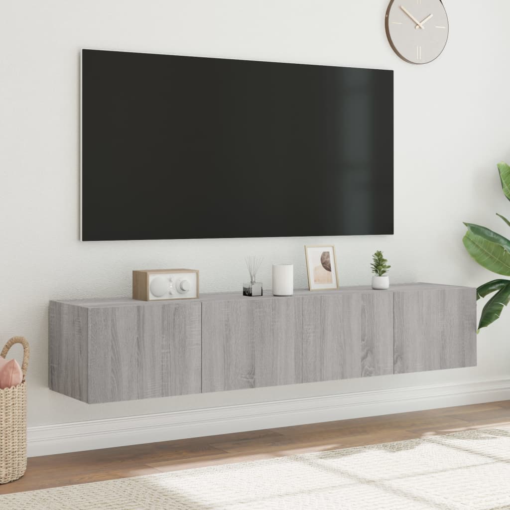 Sieninės TV spintelės su LED, 2vnt., pilkos ąžuolo, 80x35x31cm