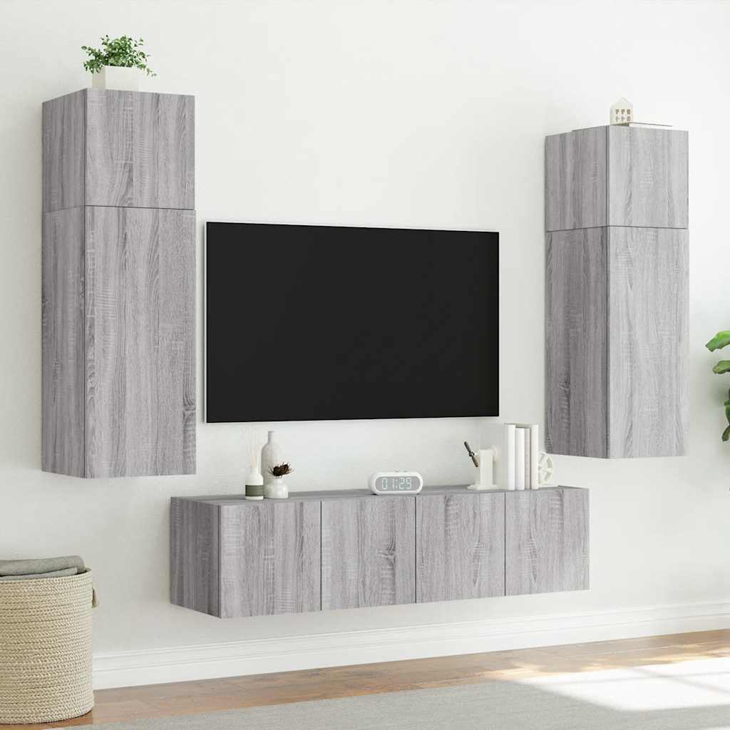 Sieninės TV spintelės su LED, 2vnt., pilkos ąžuolo, 80x35x31cm