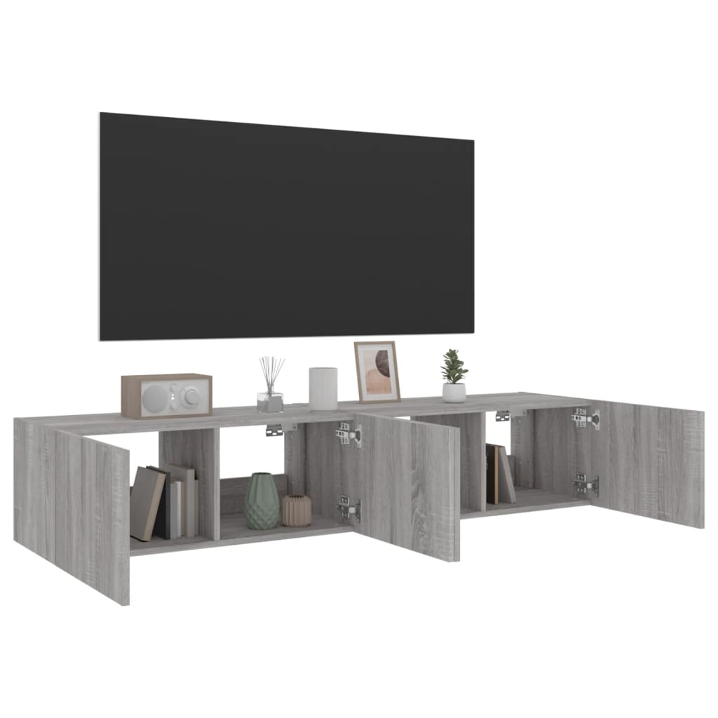 Sieninės TV spintelės su LED, 2vnt., pilkos ąžuolo, 80x35x31cm