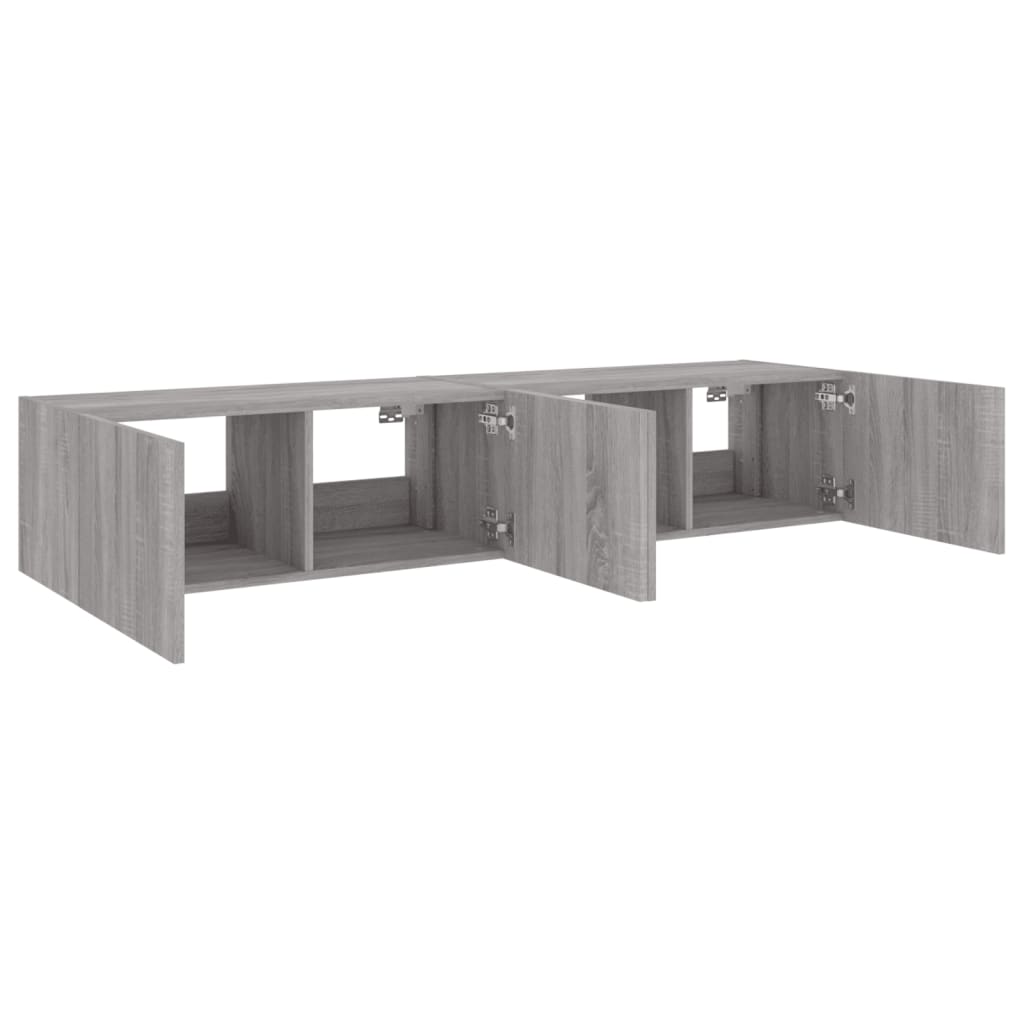 Sieninės TV spintelės su LED, 2vnt., pilkos ąžuolo, 80x35x31cm