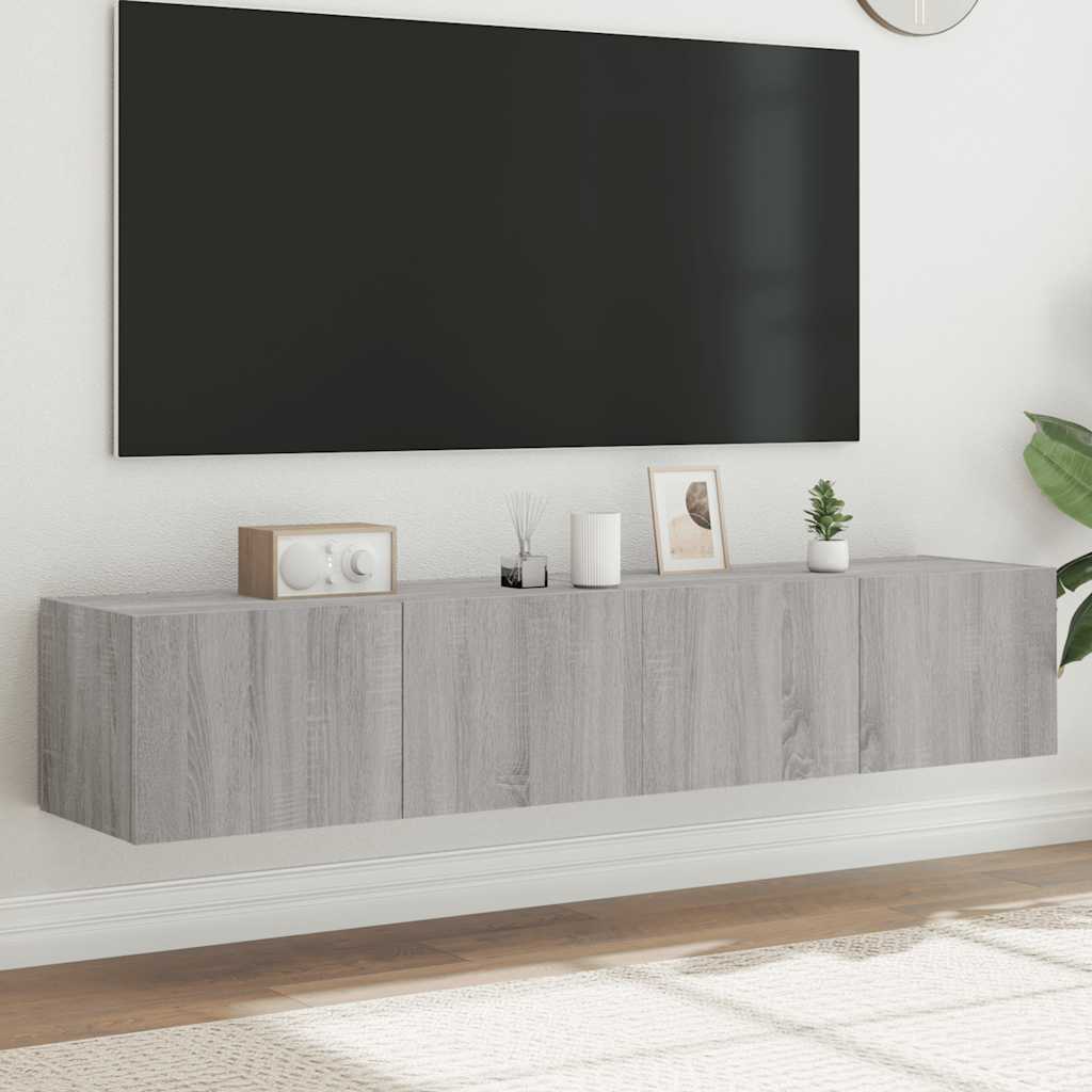 Sieninės TV spintelės su LED, 2vnt., pilkos ąžuolo, 80x35x31cm