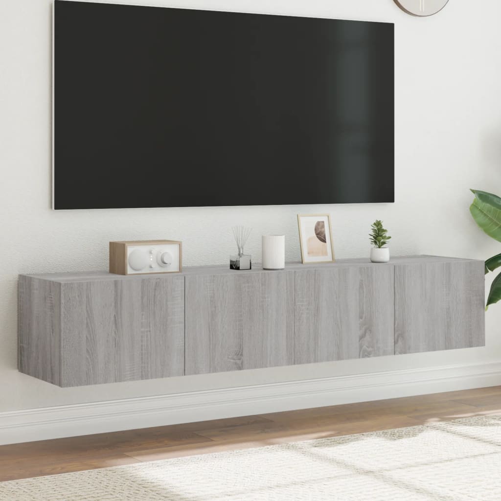 Sieninės TV spintelės su LED, 2vnt., pilkos ąžuolo, 80x35x31cm
