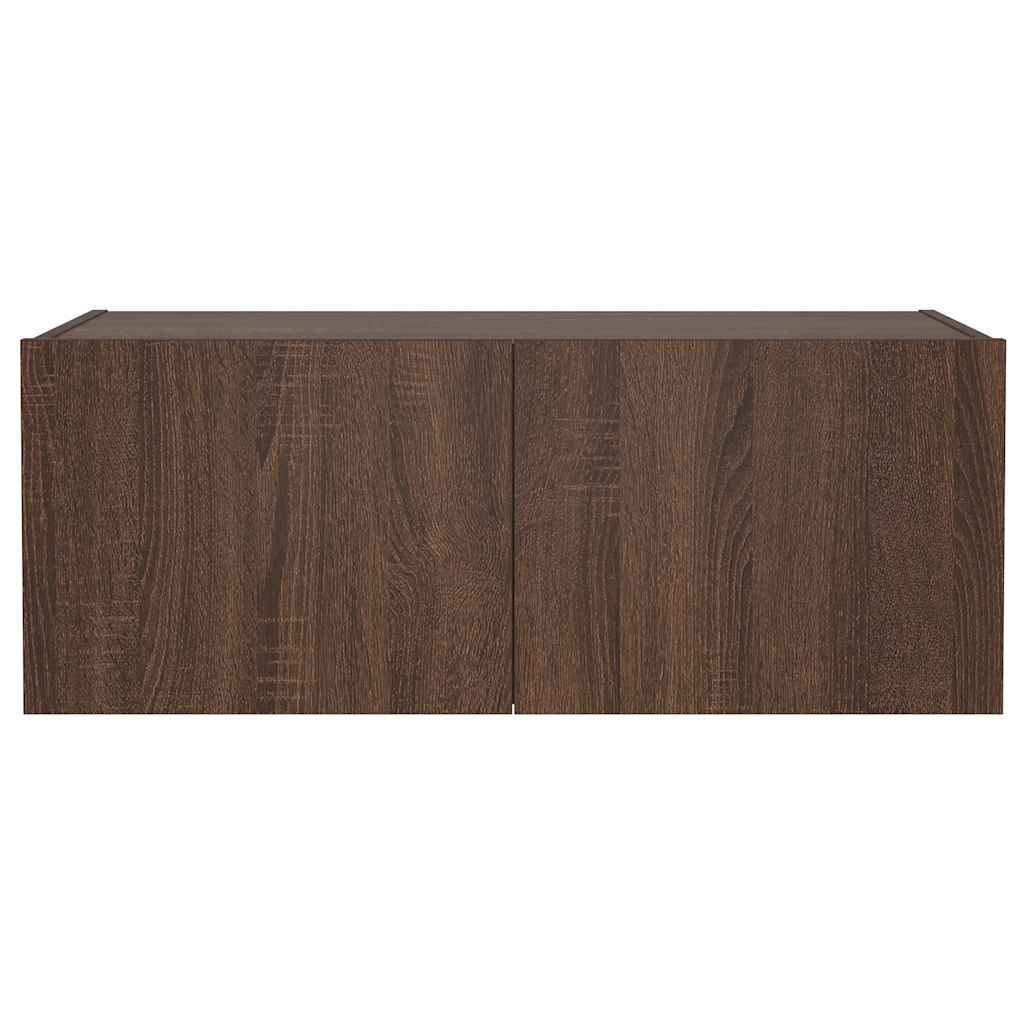 Sieninė TV spintelė su LED lemputėmis, ruda ąžuolo, 80x35x31cm