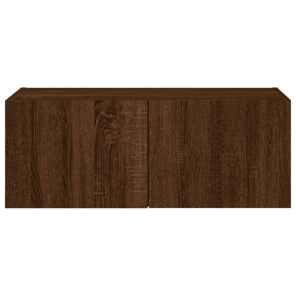 Sieninė TV spintelė su LED lemputėmis, ruda ąžuolo, 80x35x31cm