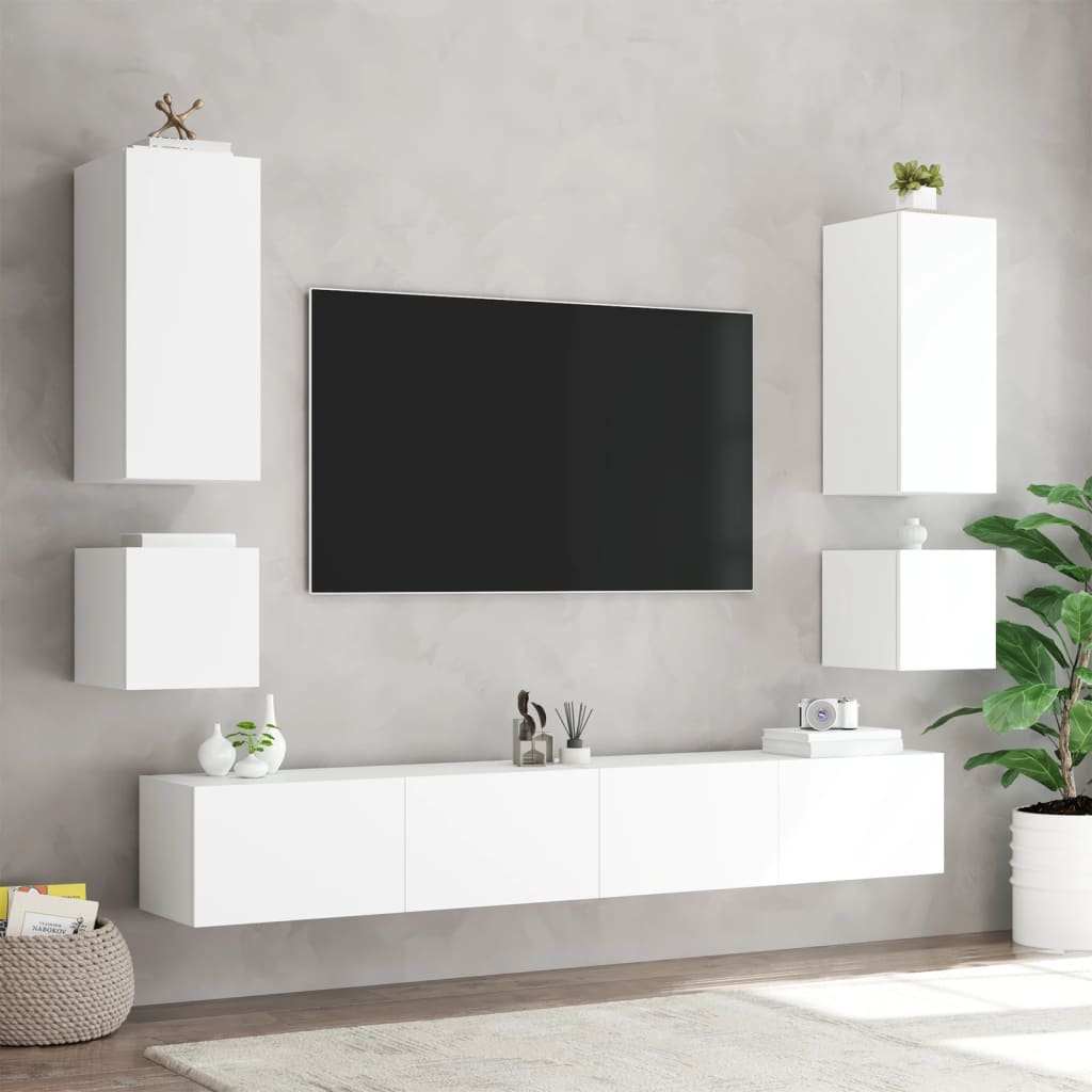 Pie sienas stiprināms TV skapītis ar LED apgaismojumu, balts, 100x35x31 cm