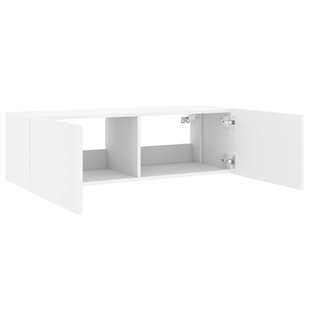 Wall-mounted TV cabinet with LED lights, white, 100x35x31cm