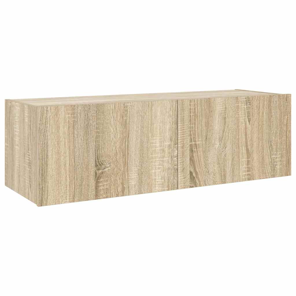 Pie sienas stiprināms TV skapītis ar LED gaismām, ozolkoks, 100x35x31cm
