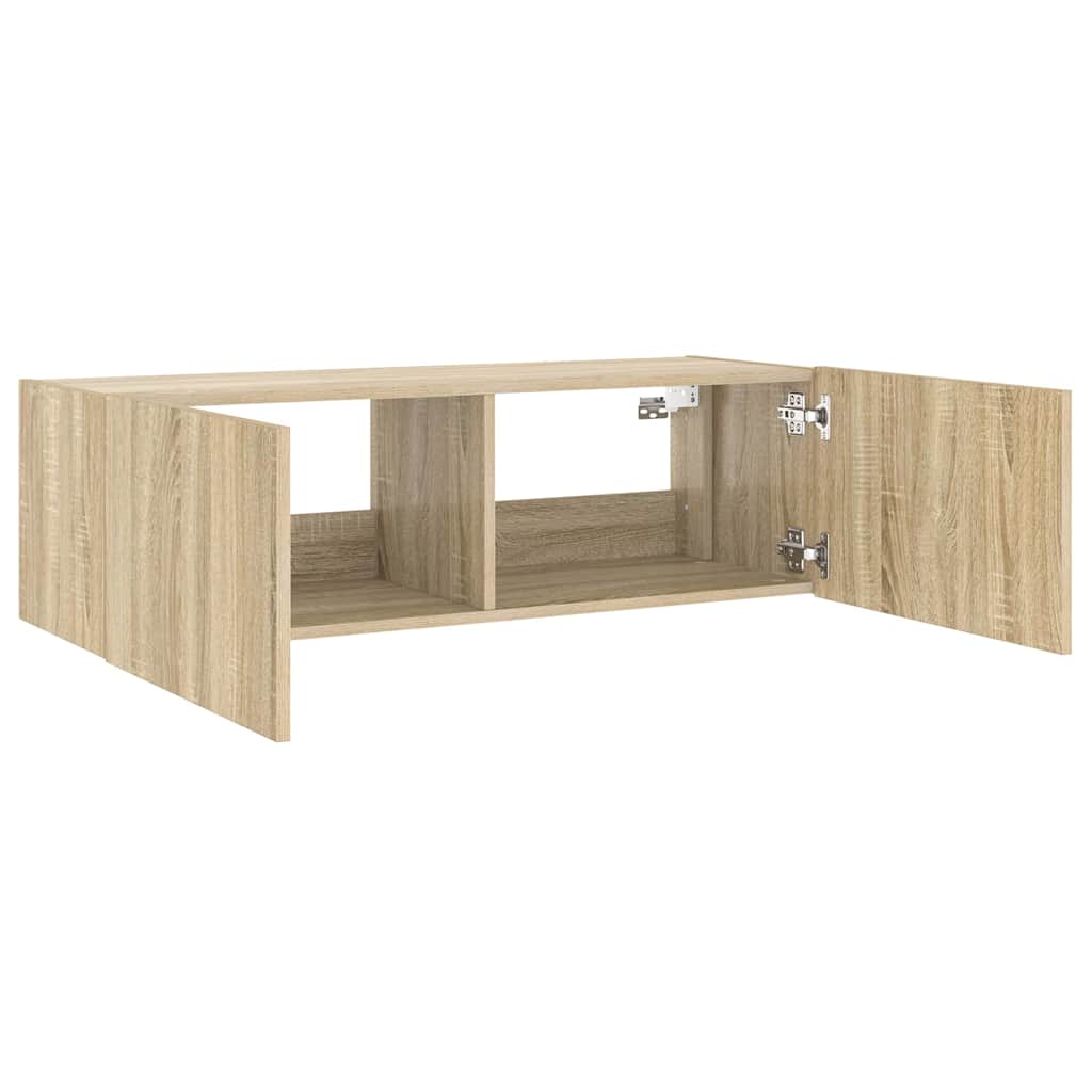 Pie sienas stiprināms TV skapītis ar LED gaismām, ozolkoks, 100x35x31cm