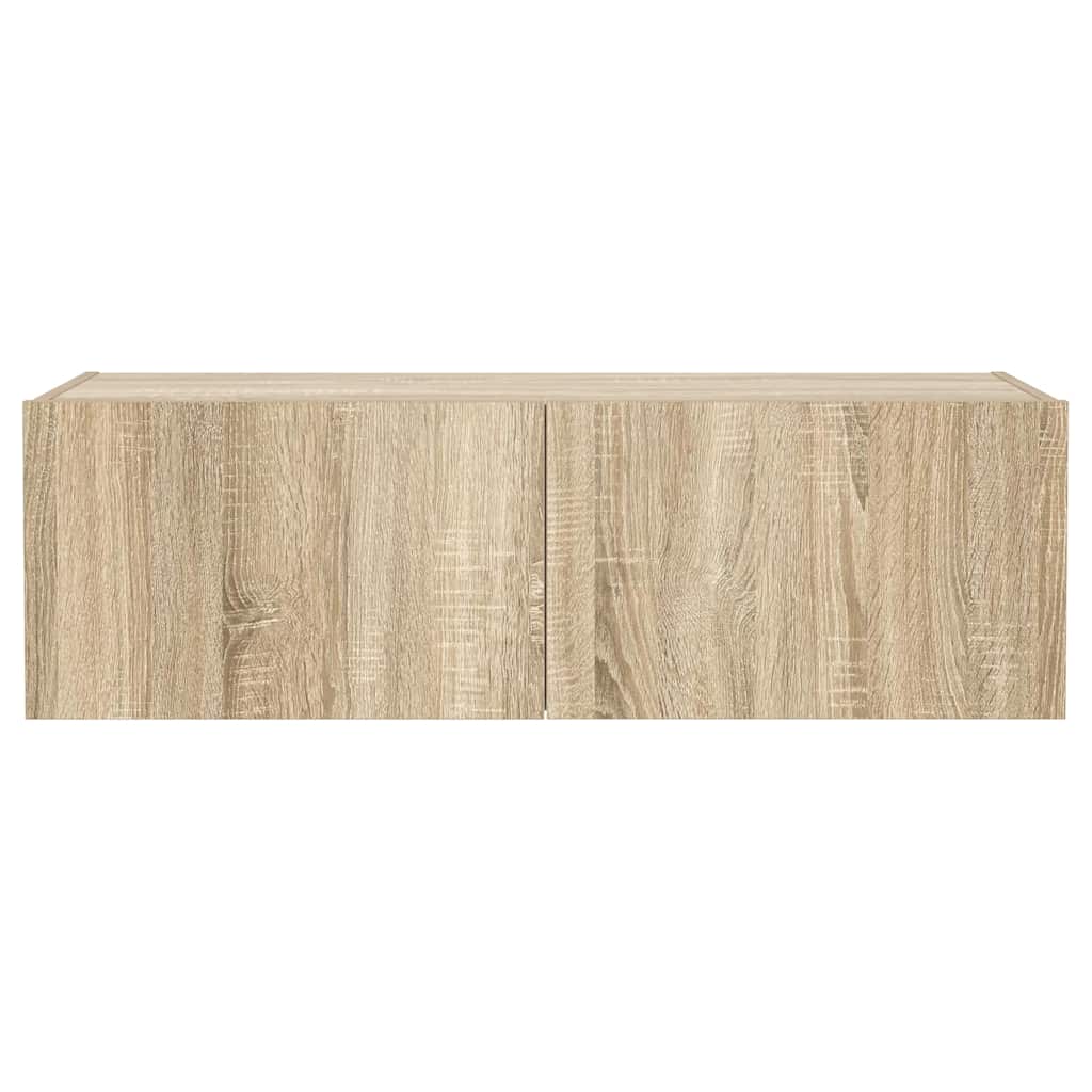 Pie sienas stiprināms TV skapītis ar LED gaismām, ozolkoks, 100x35x31cm