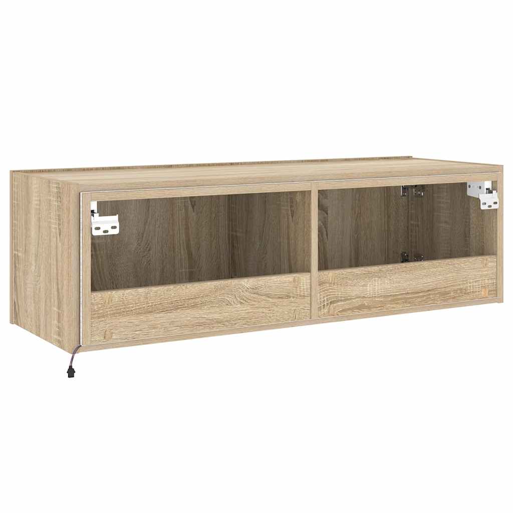 Pie sienas stiprināms TV skapītis ar LED gaismām, ozolkoks, 100x35x31cm