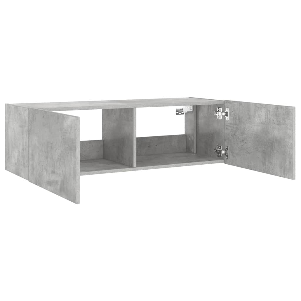 Sieninė TV spintelė su LED lemputėmis, betono, 100x35x31cm