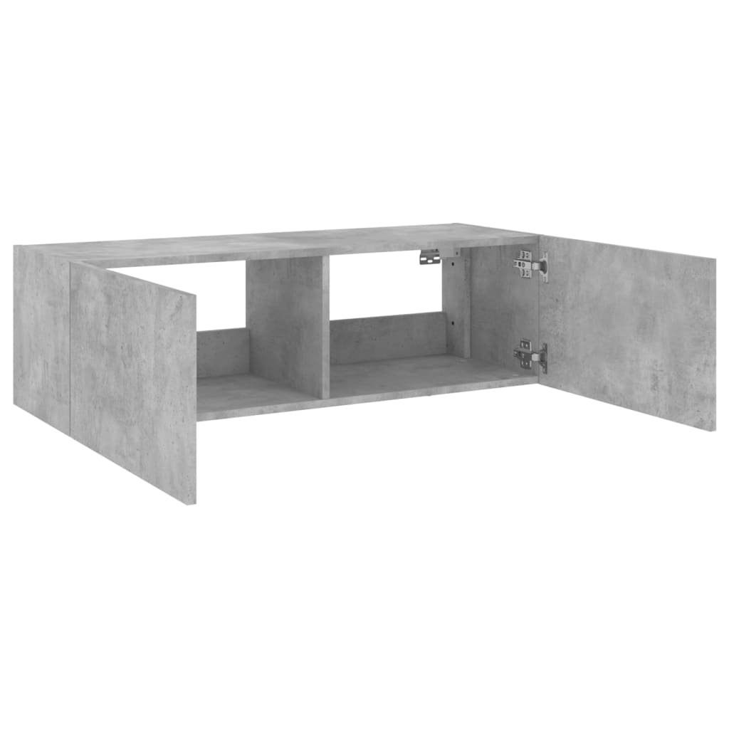 Wall-mounted TV cabinet with LED lights, concrete, 100x35x31cm