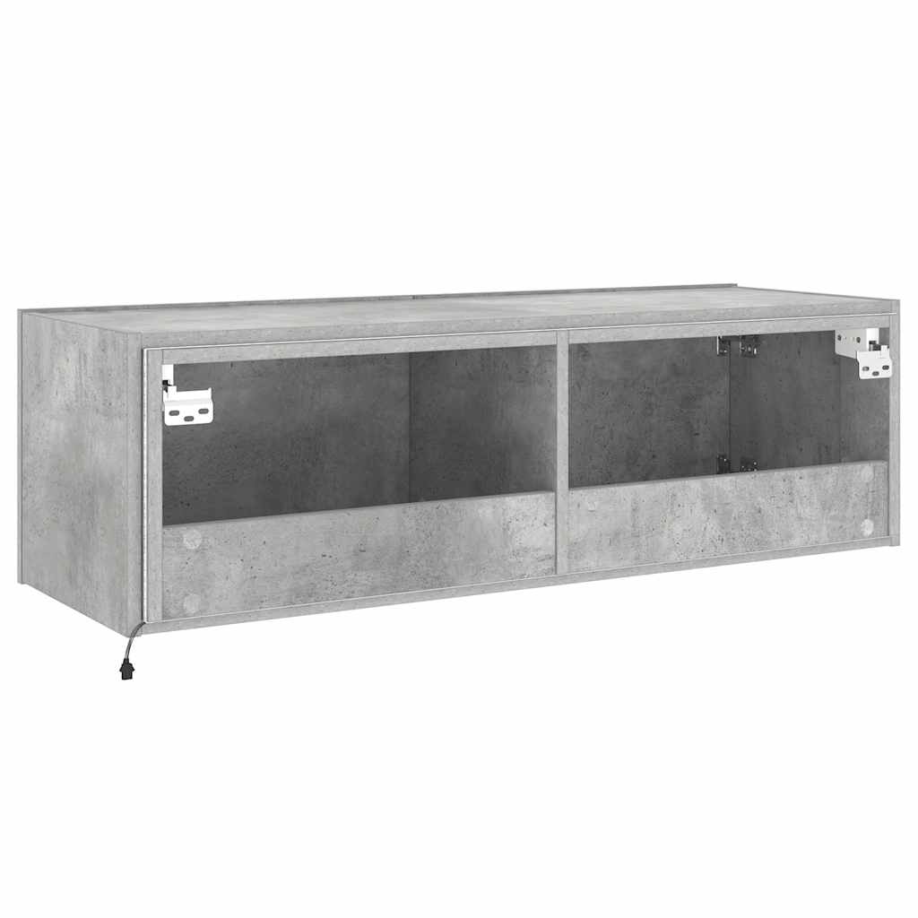 Wall-mounted TV cabinet with LED lights, concrete, 100x35x31cm