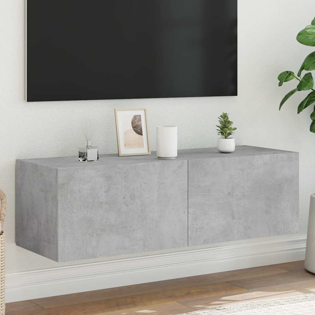 Sieninė TV spintelė su LED lemputėmis, betono, 100x35x31cm