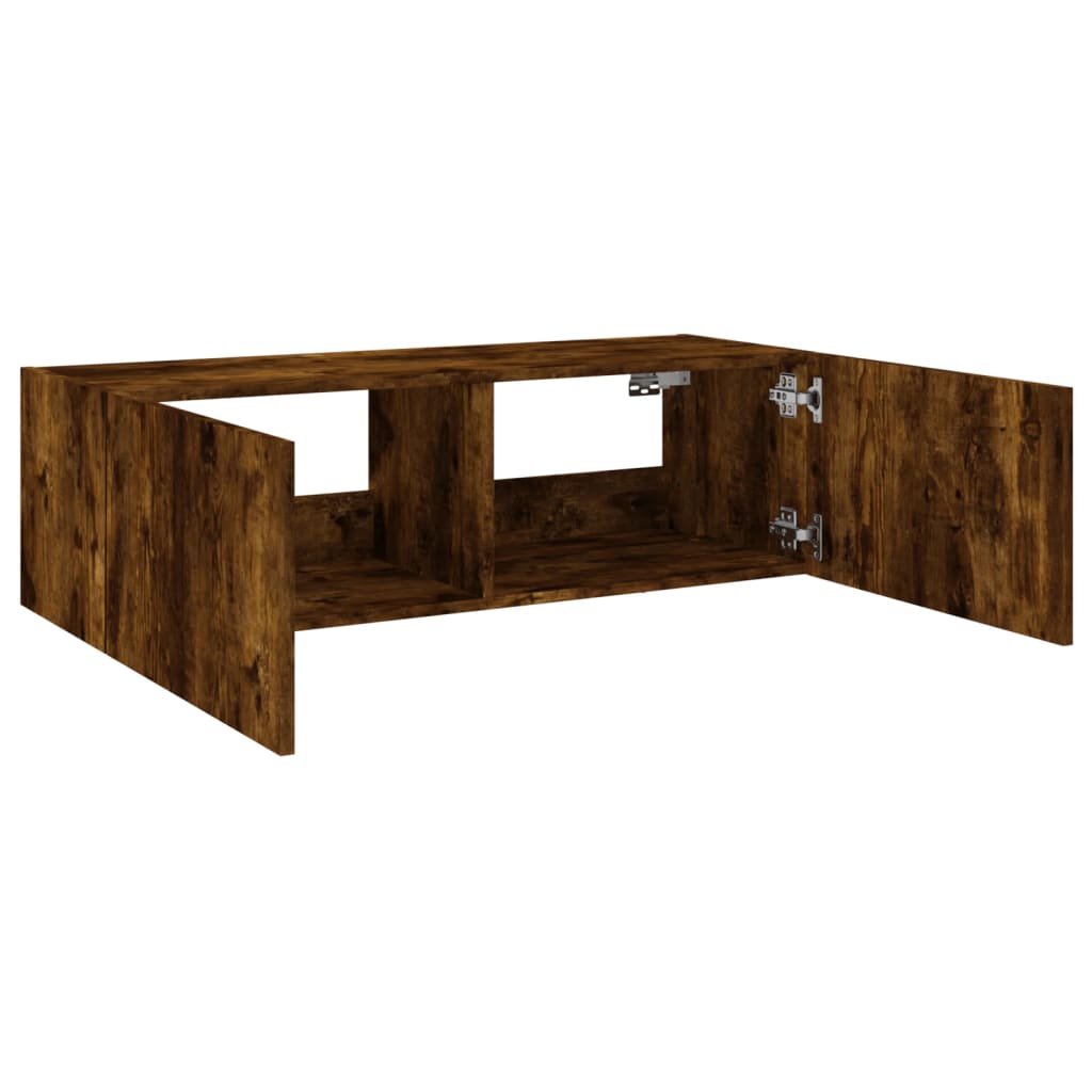 Sieninė TV spintelė su LED lemputėmis, dūminė, 100x35x31cm