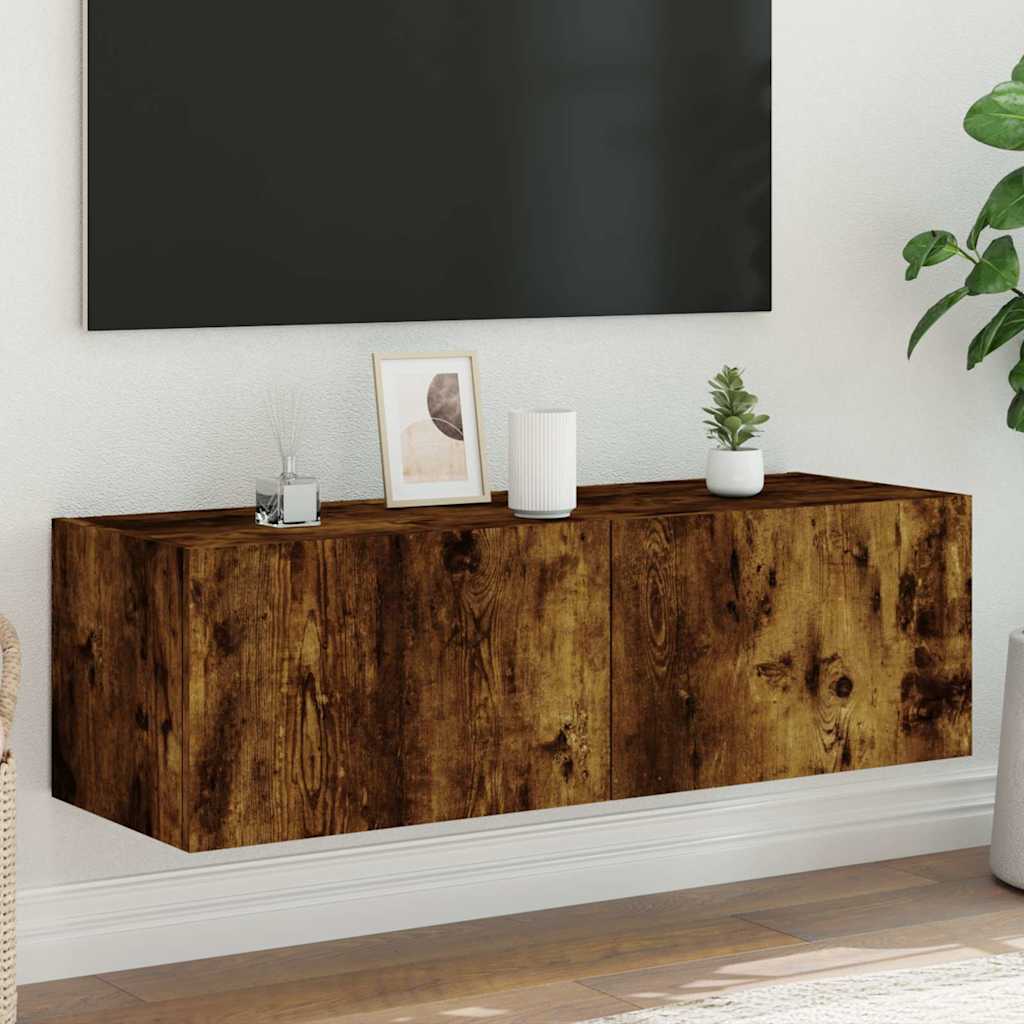 Pie sienas stiprināms TV skapītis ar LED apgaismojumu, dūmu pelēks, 100x35x31 cm