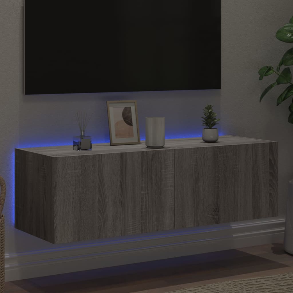 Sienas TV skapītis ar LED gaismām, pelēks, 100x35x31cm