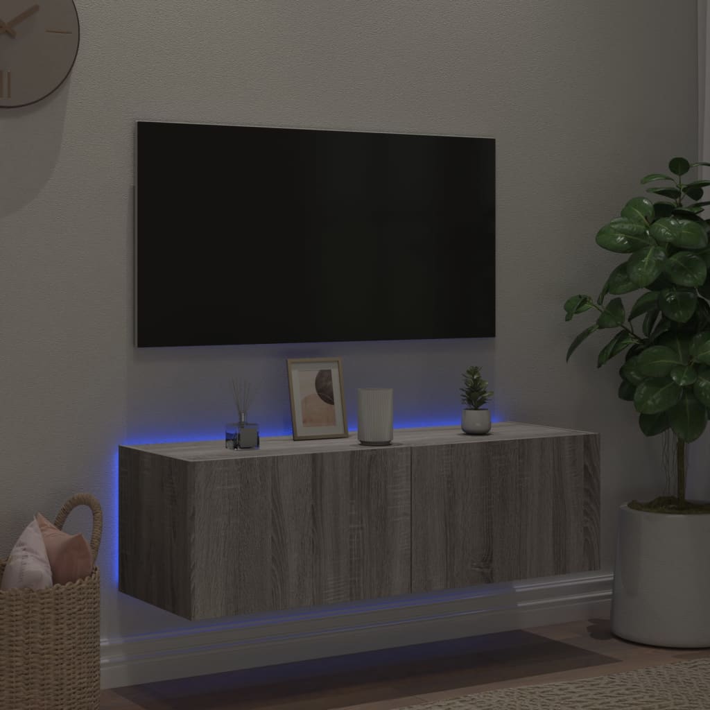 Sienas TV skapītis ar LED gaismām, pelēks, 100x35x31cm