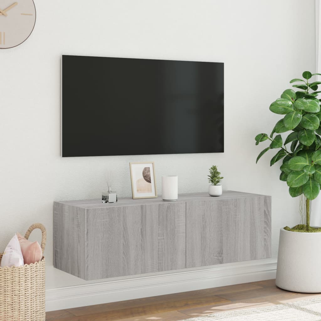 Sienas TV skapītis ar LED gaismām, pelēks, 100x35x31cm