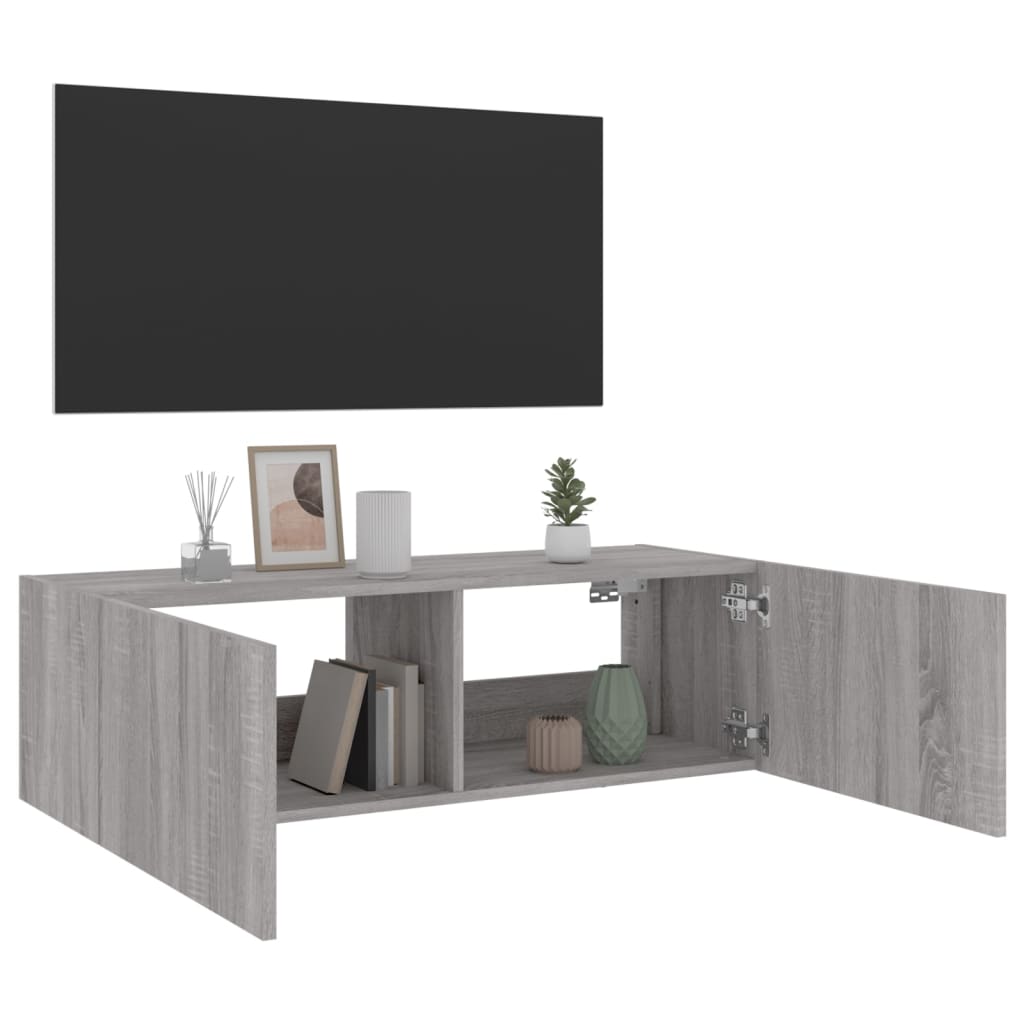 Sienas TV skapītis ar LED gaismām, pelēks, 100x35x31cm