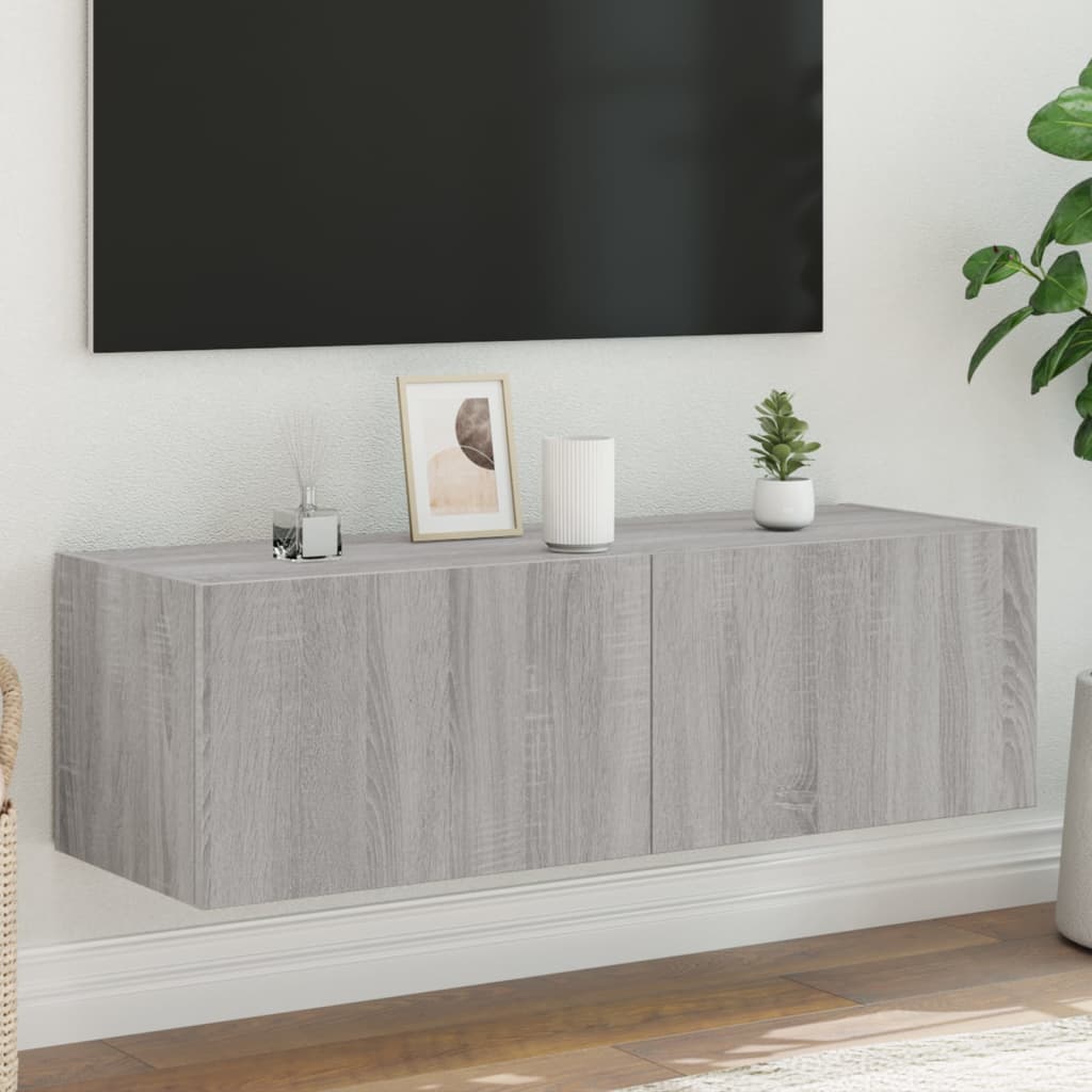 Sienas TV skapītis ar LED gaismām, pelēks, 100x35x31cm
