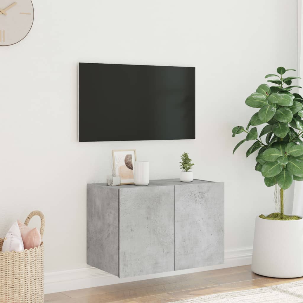 Wall-mounted TV Cabinet with LED Lights, Concrete Grey, 60x35x41cm