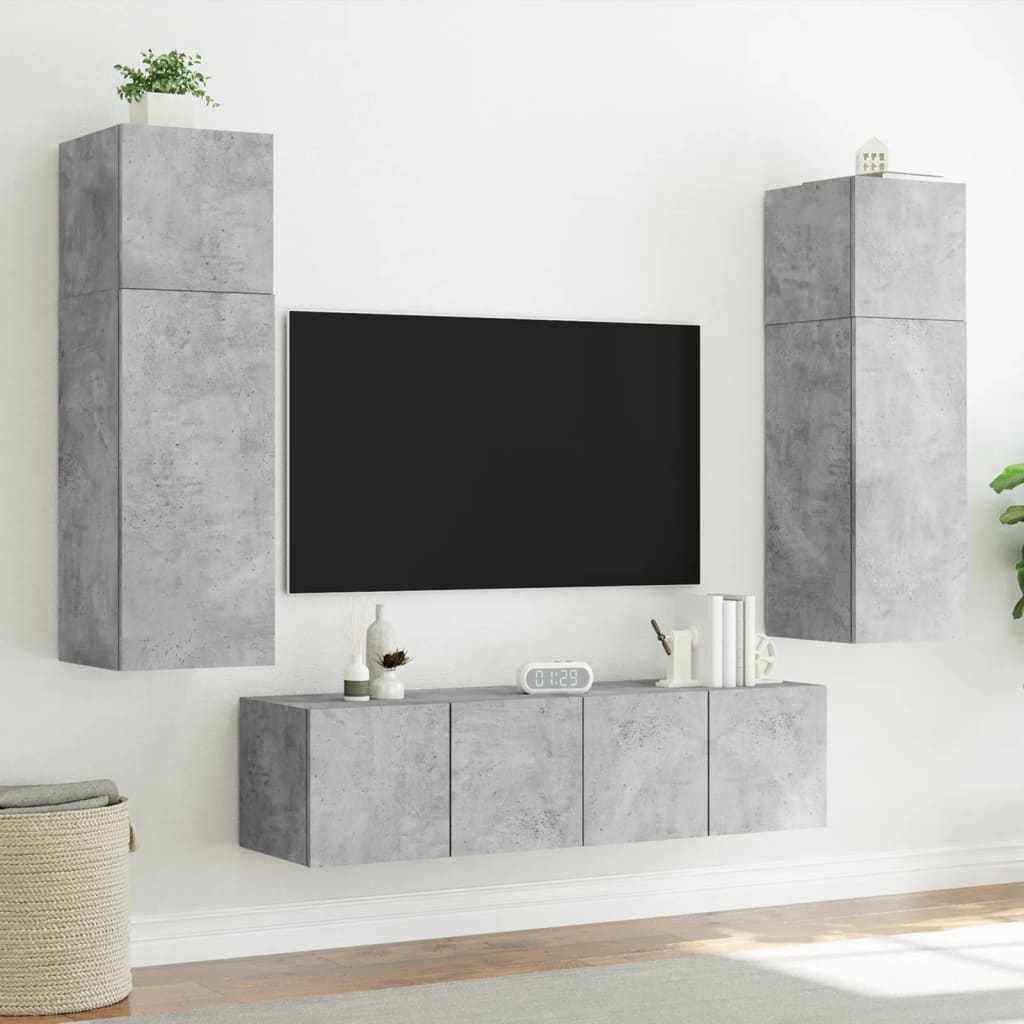 Wall-mounted TV Cabinet with LED Lights, Concrete Grey, 60x35x41cm