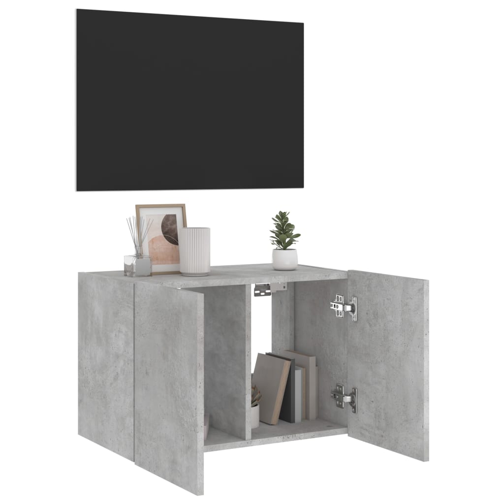 Wall-mounted TV Cabinet with LED Lights, Concrete Grey, 60x35x41cm