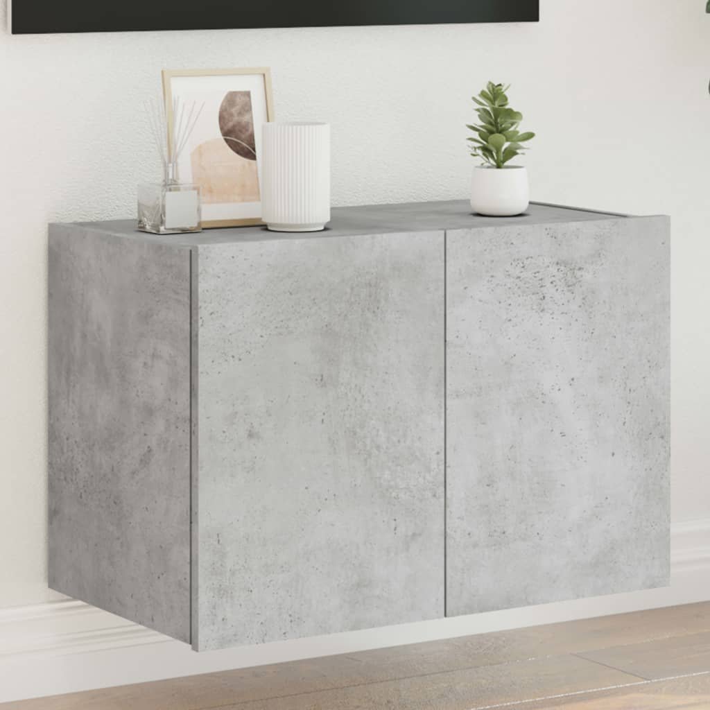 Wall-mounted TV Cabinet with LED Lights, Concrete Grey, 60x35x41cm