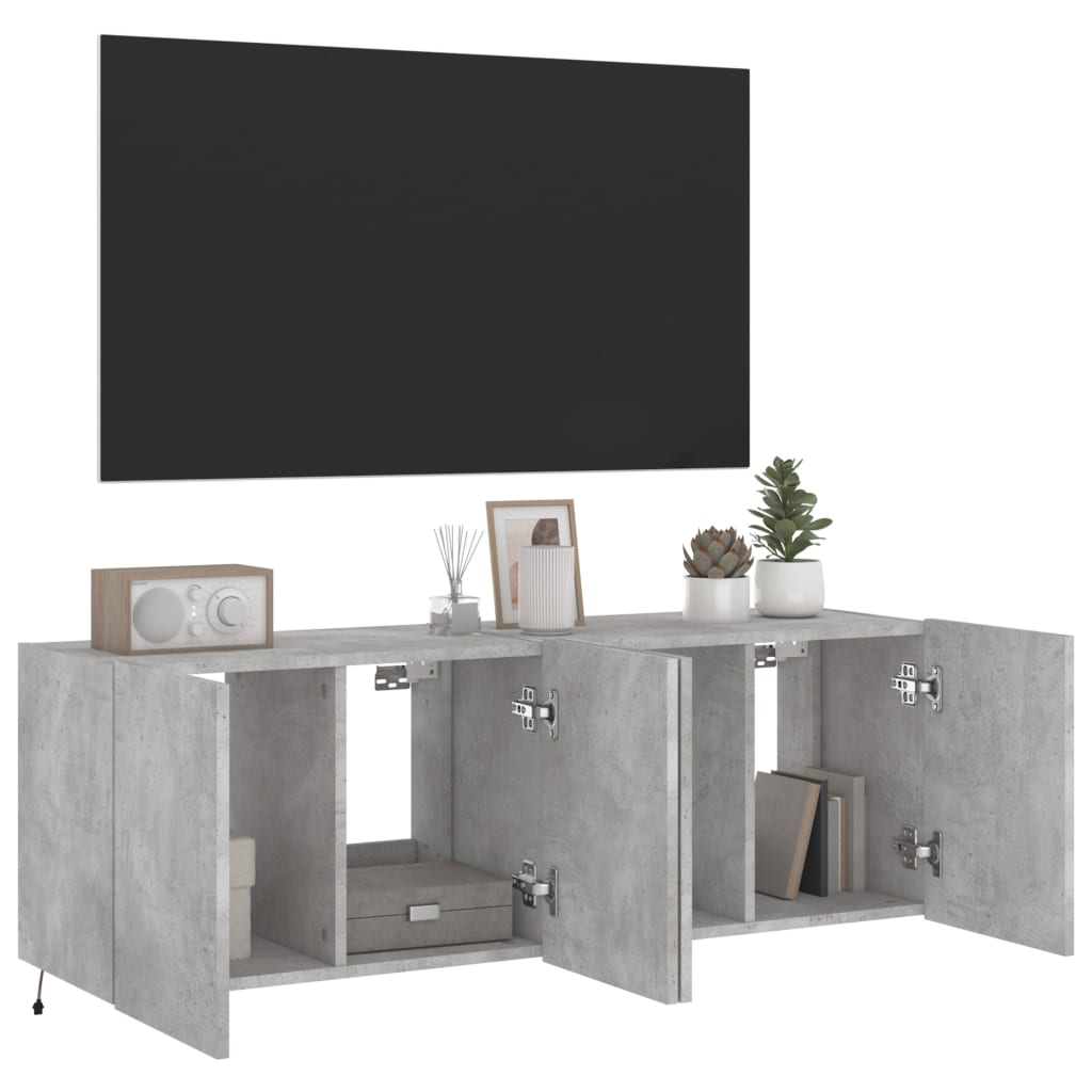 Sieninės TV spintelės su LED, 2vnt., betono pilkos, 60x35x41cm
