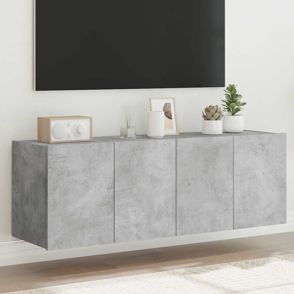 Sieninės TV spintelės su LED, 2vnt., betono pilkos, 60x35x41cm