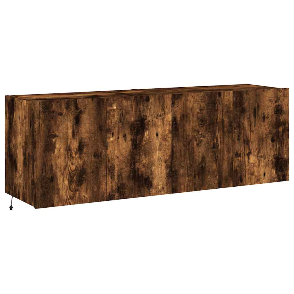 Wall-mounted TV cabinets with LED, 2 pcs, smoky oak, 60x35x41cm