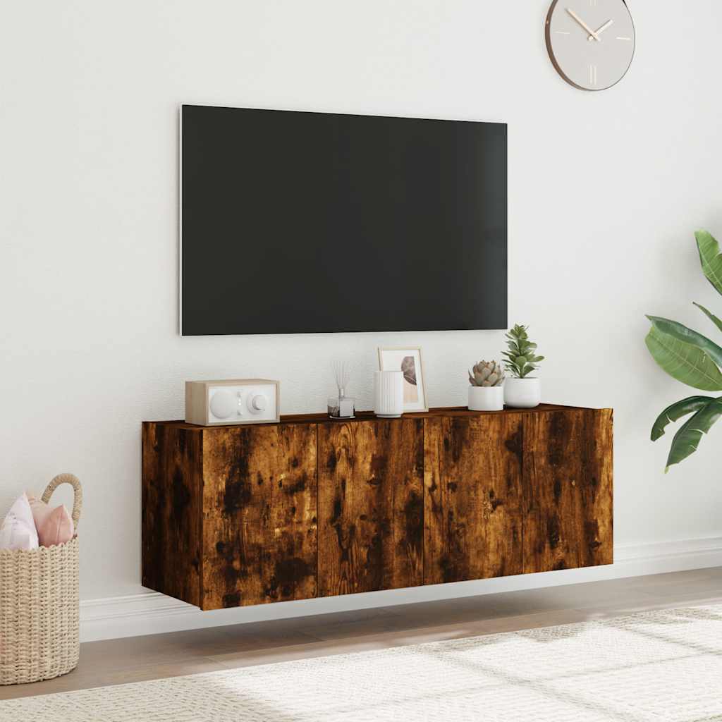 Wall-mounted TV cabinets with LED, 2 pcs, smoky oak, 60x35x41cm